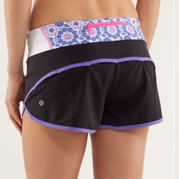 LULULEMON Run Speed Short Black Power Purple Quilt Floral 4 Pink Aqua Patchwork - Picture 4 of 12